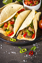 Wall Mural - Mexican pork tacos with vegetables and salsa.