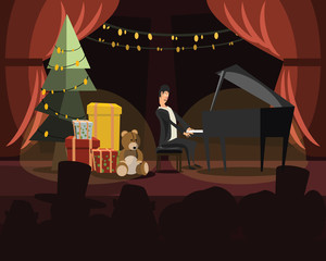 piano in Christmas vector illustration 