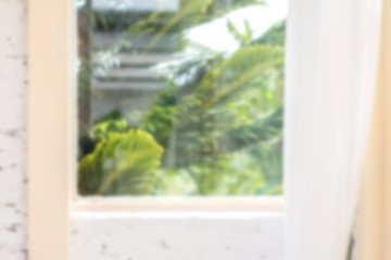 Aufkleber - Defocused window background with white curtains in morning time.