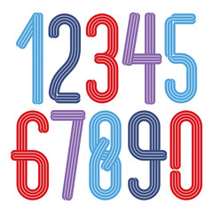 Poster - Funky tall condensed numbers collection, vector numeration made with parallel lines. For use as retro poster design elements for fun club or concert advertising.