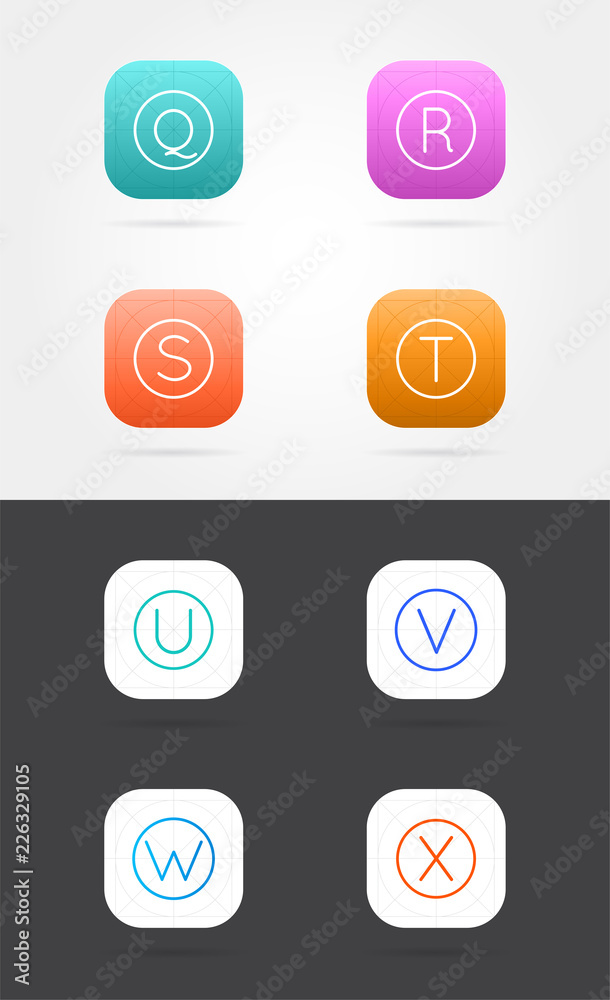 Big Set of App Icon Template with Guidelines. Vector Fresh Colour Stock ...