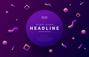 Poster - Abstract memphis background with 3d geometric shapes and place for text. Modern poster in hipster style. Gradient shapes composition. Use for web page, party invitation, promo etc. Vector illustration