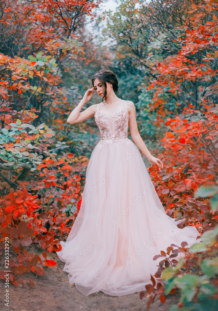 red hair peach dress Ginger hair pink dress