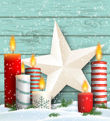 Wall Mural - Christmas still-life with candles and star decoration