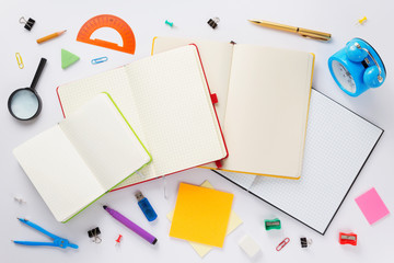 Poster - school accessories and open notebook or book