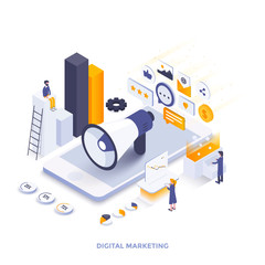 Leinwandbilder - Flat color Modern Isometric Illustration design - Digital Marketing