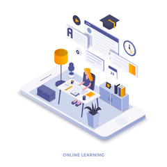 Wall Mural - flat color modern isometric illustration design - online learning