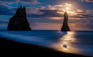 Wall Mural - Reynisdrangar Sea stacks in Monnlight, Vík, Iceland