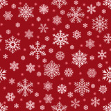 Fototapeta  - Snowflakes pattern. Christmas falling snowflake on red backdrop. Winter holiday snow seamless vector background