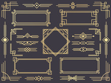 Art Deco Line Border. Modern Arabic Gold Frames, Decorative Lines Borders And Geometric Golden Label Frame Vector Design Elements