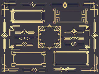 art deco line border. modern arabic gold frames, decorative lines borders and geometric golden label