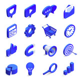 Fototapeta  - Isometric social marketing. Inbound and outbound marketings, money magnet and like icon. 3d community network vector icons set