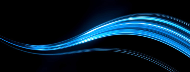 Fototapete - Light and stripes, glow abstract effect, paint splash, colorful curl, artistic spiral. Vivid red ribbon on black background. 3d illustration