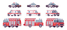Police Car, Ambulance, Fire Truck Set