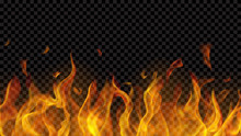 Translucent Fire Flame With Horizontal Seamless Repeat On Transparent Background. For Used On Dark Backgrounds. Transparency Only In Vector Format