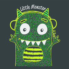 Hand Drawn Cute Monster Vector Design For T Shirt Printing
