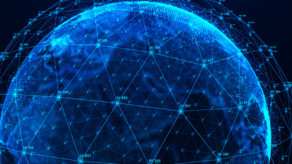 Aufkleber - Global network concept. World map point. Global network planet Earth. 3D rendering.