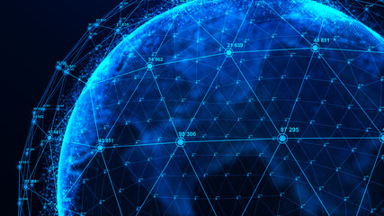 Aufkleber - Global network concept. World map point. Global network planet Earth. 3D rendering.