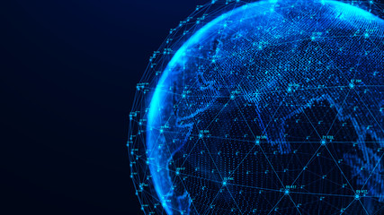 Aufkleber - Global network concept. World map point. Global network planet Earth. 3D rendering.