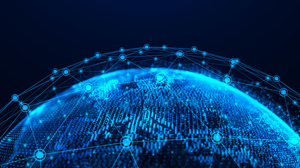 Aufkleber - Global network concept. World map point. Global network planet Earth. 3D rendering.