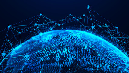 Aufkleber - Global network concept. World map point. Global network planet Earth. 3D rendering.