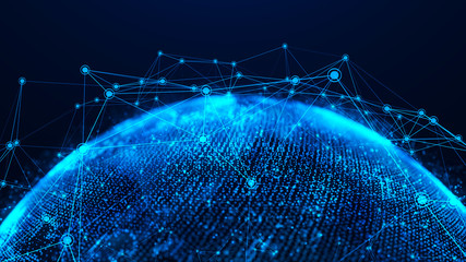Aufkleber - Global network concept. World map point. Global network planet Earth. 3D rendering.