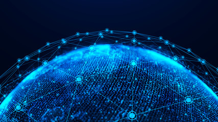 Aufkleber - Global network concept. World map point. Global network planet Earth. 3D rendering.
