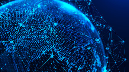 Aufkleber - Global network concept. World map point. Global network planet Earth. 3D rendering.