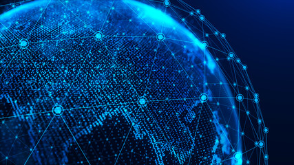 Aufkleber - Global network concept. World map point. Global network planet Earth. 3D rendering.