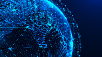 Aufkleber - Global network concept. World map point. Global network planet Earth. 3D rendering.