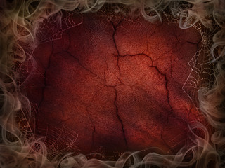 Hell cobweb and smoke background for Halloween red cracked wall