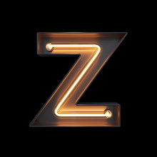 Neon Light Alphabet Z With Clipping Path. 3D Illustration