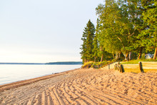 Lines In The Sandy Beach Of Waskesiu Lake In Prince Albert National Park Of Canada.