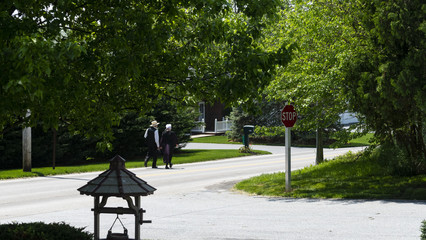 Amish Couple Walking down the Road