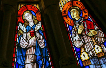 Mother Mary and two Catholic saints - Stained glass