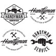 Handyman labels, badges, emblems, design elements. Tools silhouettes. Carpentry related vector vintage illustration.