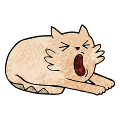 grunge textured illustration cartoon yawning cat