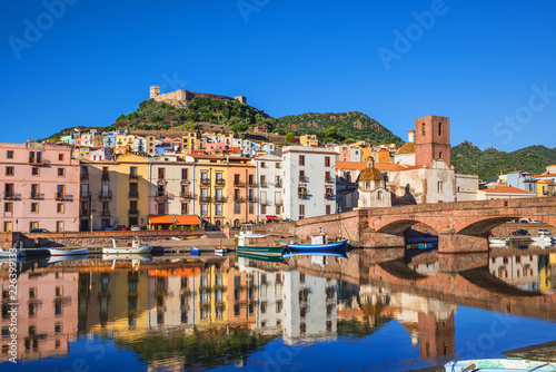 Fotomural Beautiful view of Bosa town, Sardinia island, Italy