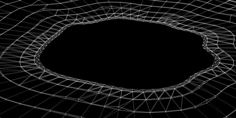 Poster - Abstract grid wormhole. 3d portal. Wireframe tunnel. Futuristic Technology Style. Abstract 3d