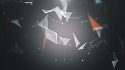 Wall Mural - plexus of abstract gray geometrical lines with moving triangles and dots on a black background with 