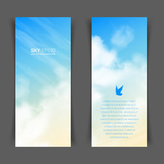Wall Mural - narrow vertical vector banners with realistic beige-blue sky and cumulus clouds. the image can be us