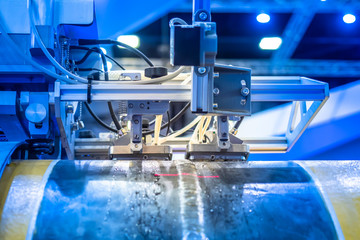 Poster - Welding pipes. Robot for welding large diameter pipes. Pipe for pumping gas. Industrial equipment.
