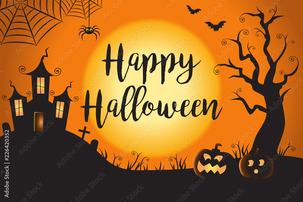 Happy Halloween Spooky Nighttime Scene Horizontal Background 1 Stock ...