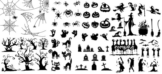 Poster - Big collection of Happy Halloween Magic collection, Hand drawn vector illustration.