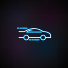 Poster - car at speed icon in neon style. One of Speed collection icon can be used for UI, UX