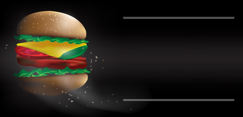 The fast food  Hamburger vector  in dark tone mood background image.