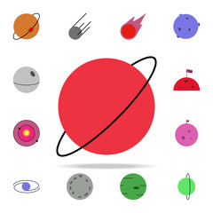 Aufkleber - planet with a companion colored icon. Colored Space icons universal set for web and mobile