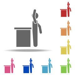 Aufkleber - raise one's hand from the rostrum icon. elements of conversation in multi colored icons. simple icon