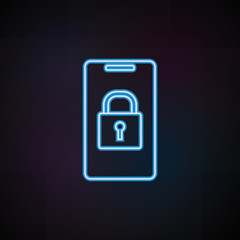 Poster - lock in a smart phone icon in neon style. One of Mobile banking collection icon can be used for UI, UX
