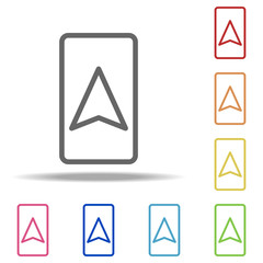 Poster - cursor on the navigator icon. Elements of Navigation in multi colored icons. Simple icon for websites, web design, mobile app, info graphics